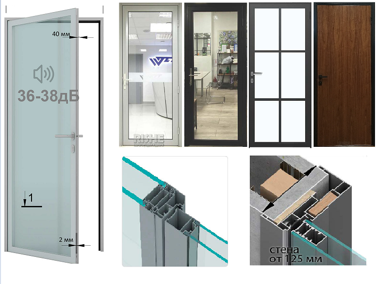 Стеклянные и глухие двери 25-36Дб для офиса Стеклянные и глухие двери 25-36Дб для офиса