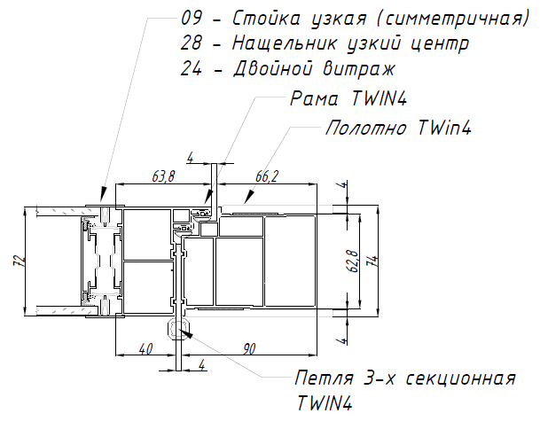 Сечение двери Phantom 73 RISHE